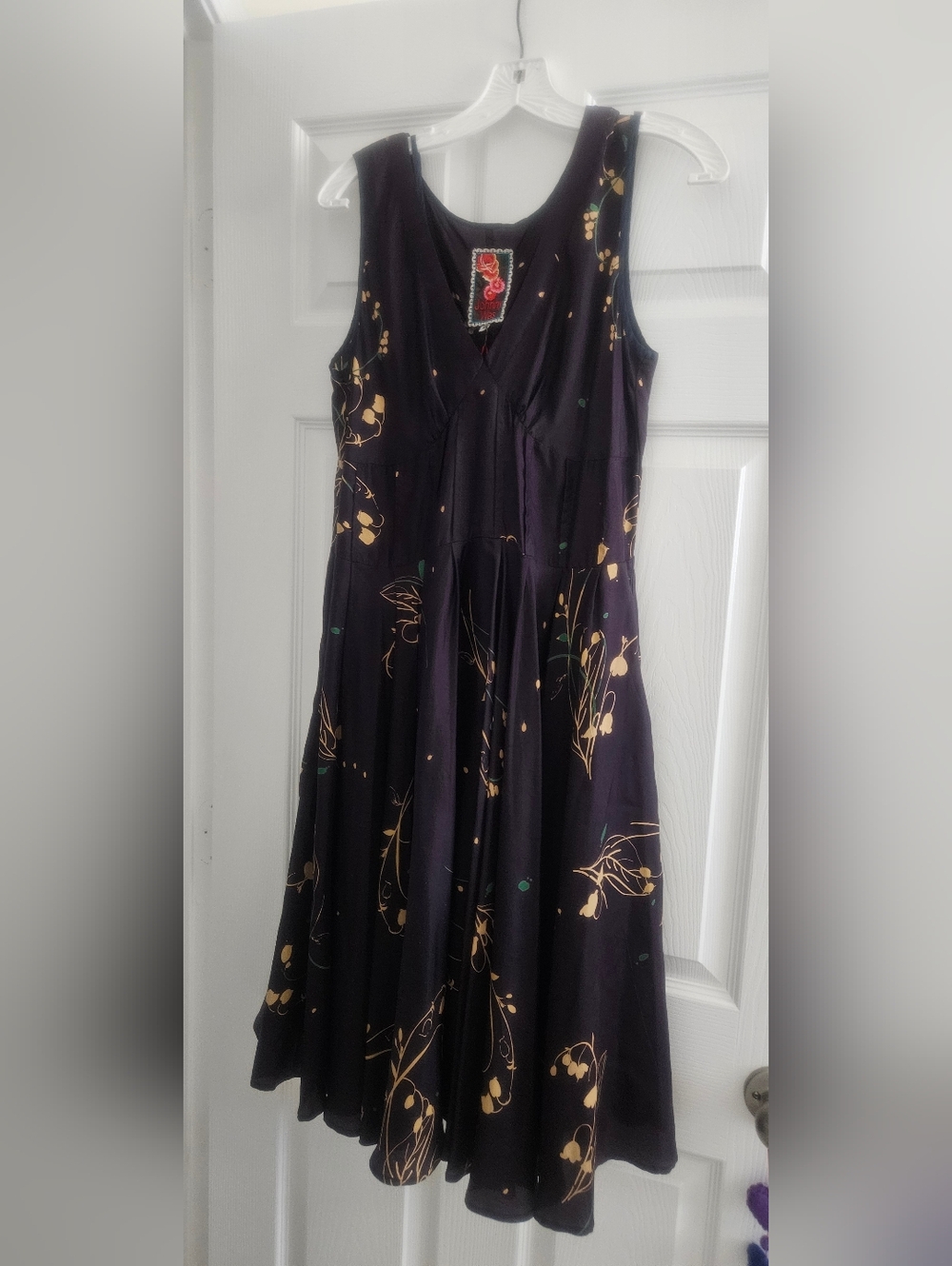 Johnny Was Black Midi Dress with Gold Floral Print Small